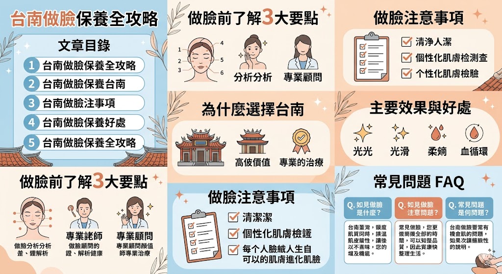 如果你正在尋找台南做臉的專業服務，這篇文章為你提供了詳細的資訊。從做臉前必須了解的三大要點，到台南做臉的主要效果和好處，我們幫你整理了所有關鍵細節。此外，還包含常見問題解答，幫助你更好地預期療程效果，確保選擇最適合你的臉部護理。無論是首次做臉還是有經驗的消費者，這篇文章都能提供你所需的寶貴資訊。