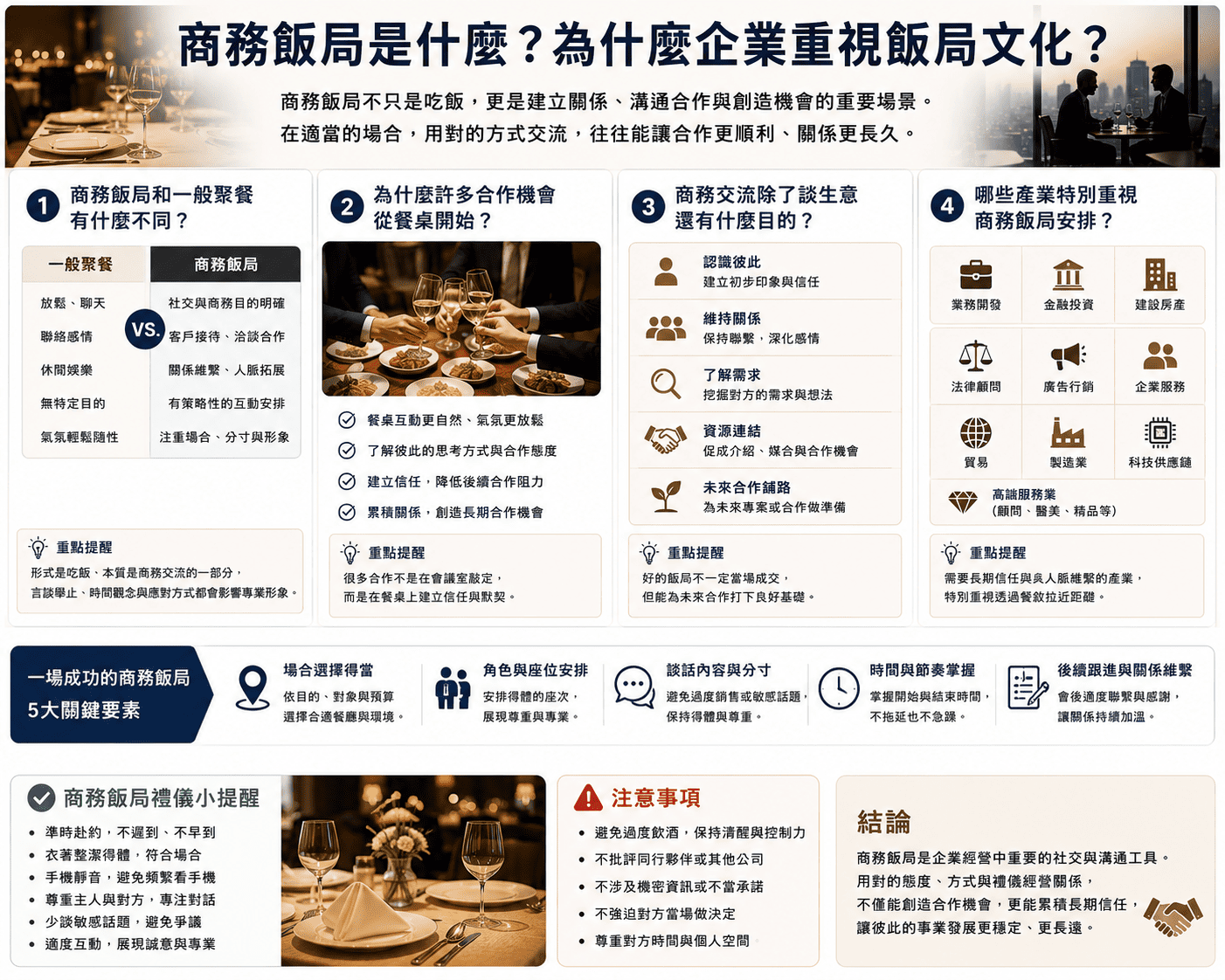 商務飯局不只是單純吃飯，而是企業交流、客戶維繫
